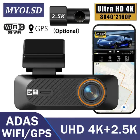 4K 2160P+2.5K 1440P ADAS Dual Lens Car Dash Cam WiFi Connect Front And Rear View Black Box 24H Parking Assistance for Vehicle