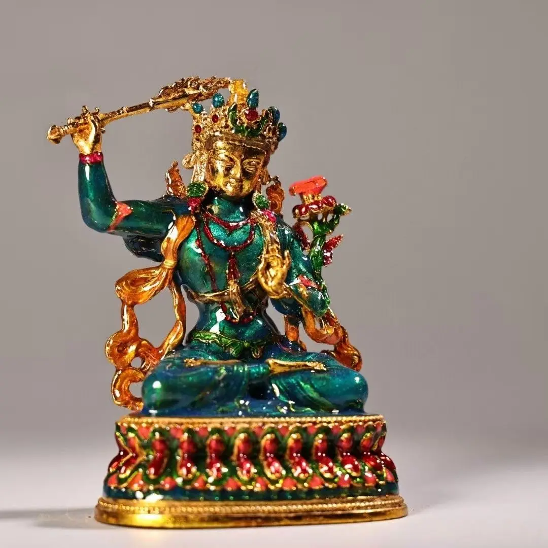 Xizang craftsmanship pure copper all copper cloisonne gilt Tibetan Manjushri Buddha statue exquisite craftsmanship