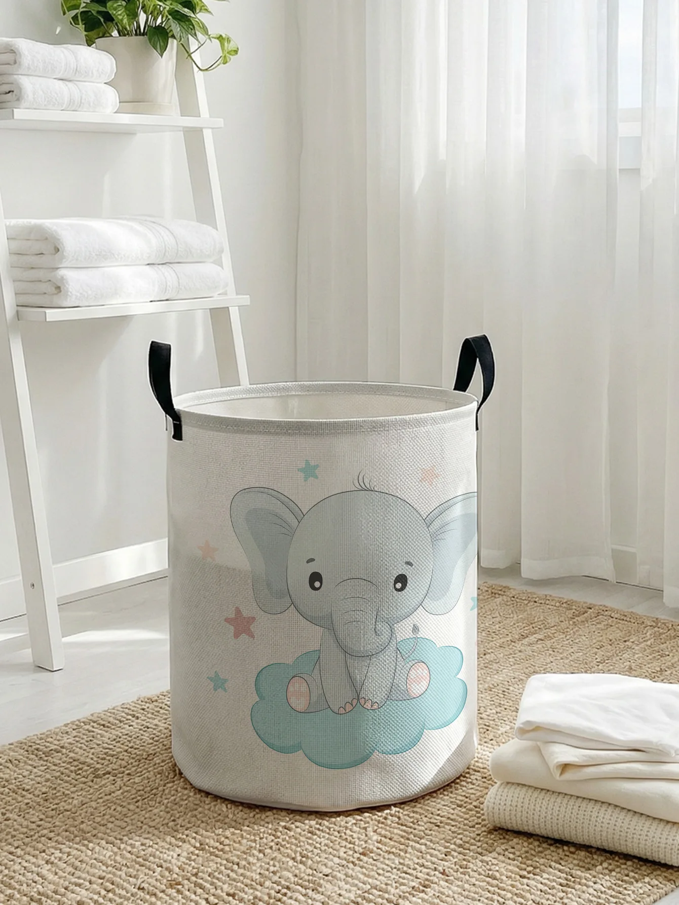 Cloud Star Baby-Elefanten-Druck Faltbarer Großer Aufbewahrungskorb, für Kinderspielzeug und Kleidung, Heim- und Badezimmer-Wäsche