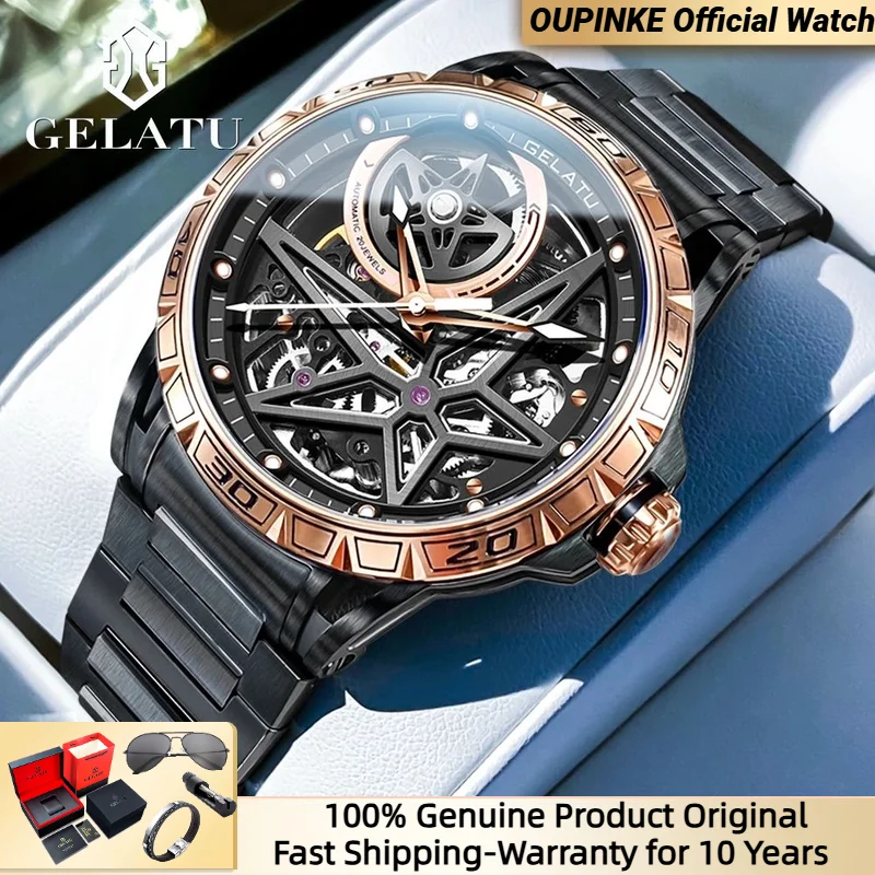 

GELATU 6009 Men's Watch Luxury Hollow Large Dial Deep Waterproof Luminous Watch Brand Original Men Automatic Mechanical Watch