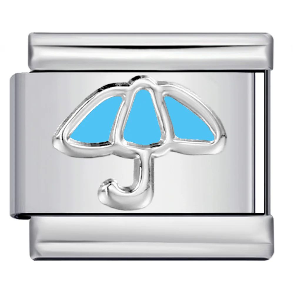 Minimalist 9mm Italian Charms Umbrella Weather Enamel Modular Links Stainless Steel DIY Personalized Bracelet Jewelry Gift Deco
