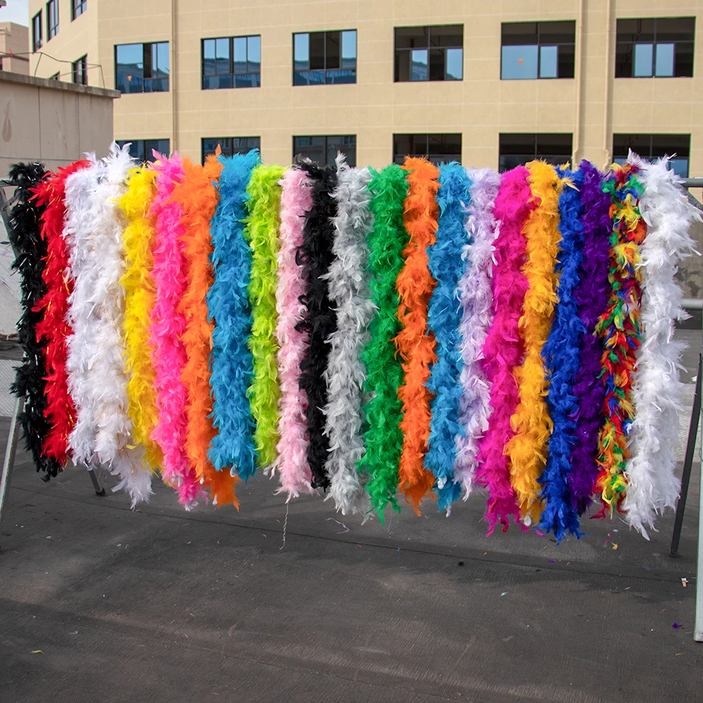 Flauschiger Weißer Truthahn-Federboa-Schal 40G 60G 90G 2M Kostümzubehör für Karneval Mardi Gras Party Kleid Bühnenauftritt