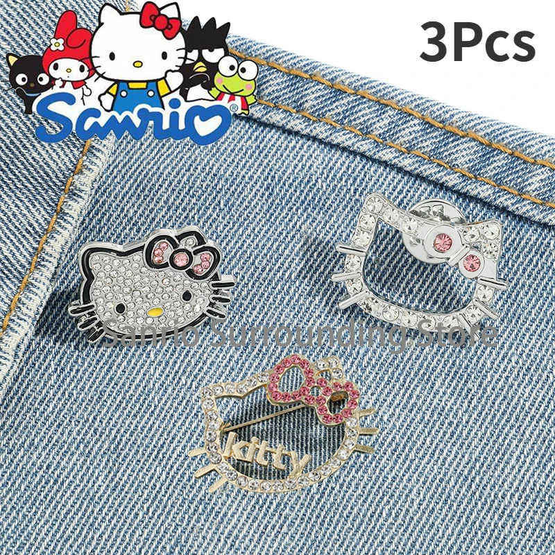 Sanrio Hello Kitty Brooch Soft Cute Adorable Metal Badge Accessories with Shiny Rhinestone Pins  Jewelry Accessories Brooches