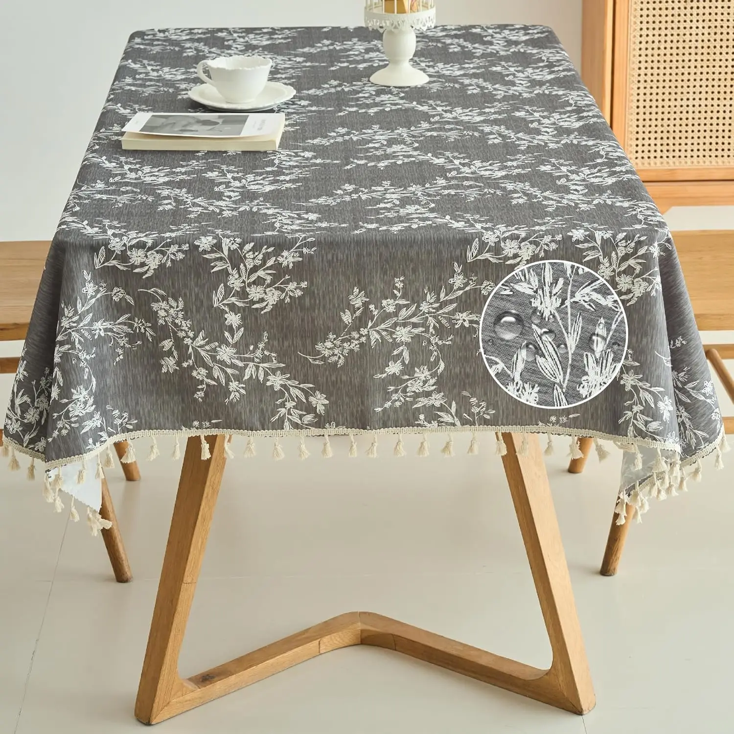 

Скатерть в стиле фермерского дома, моющаяся, с хлопково-льняной подложкой, нескользящая, с цветочным узором, виниловое водонепроницаемое покрытие, защита от проливаний