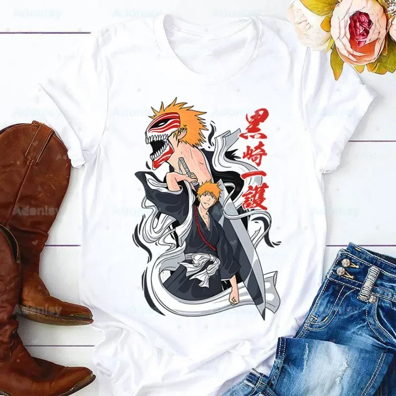 Bleach Kurosaki Ichigo Manga Anime giapponesi Donna Harajuku Estate Top Tees T-shirt Vestiti Ragazza T Shirt, Trasporto di goccia