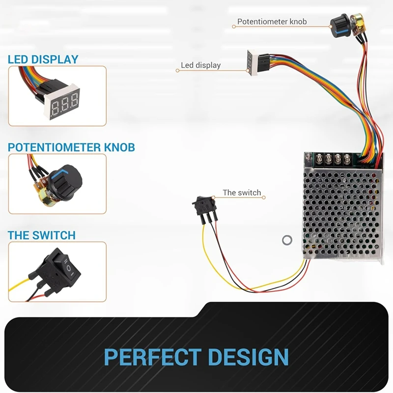 10-55V 12V 24V 36V 48V 60A 15KHZ PWM DC Brushed Motor Speed Controller Switch with LED Display, Forward Brake-A13G