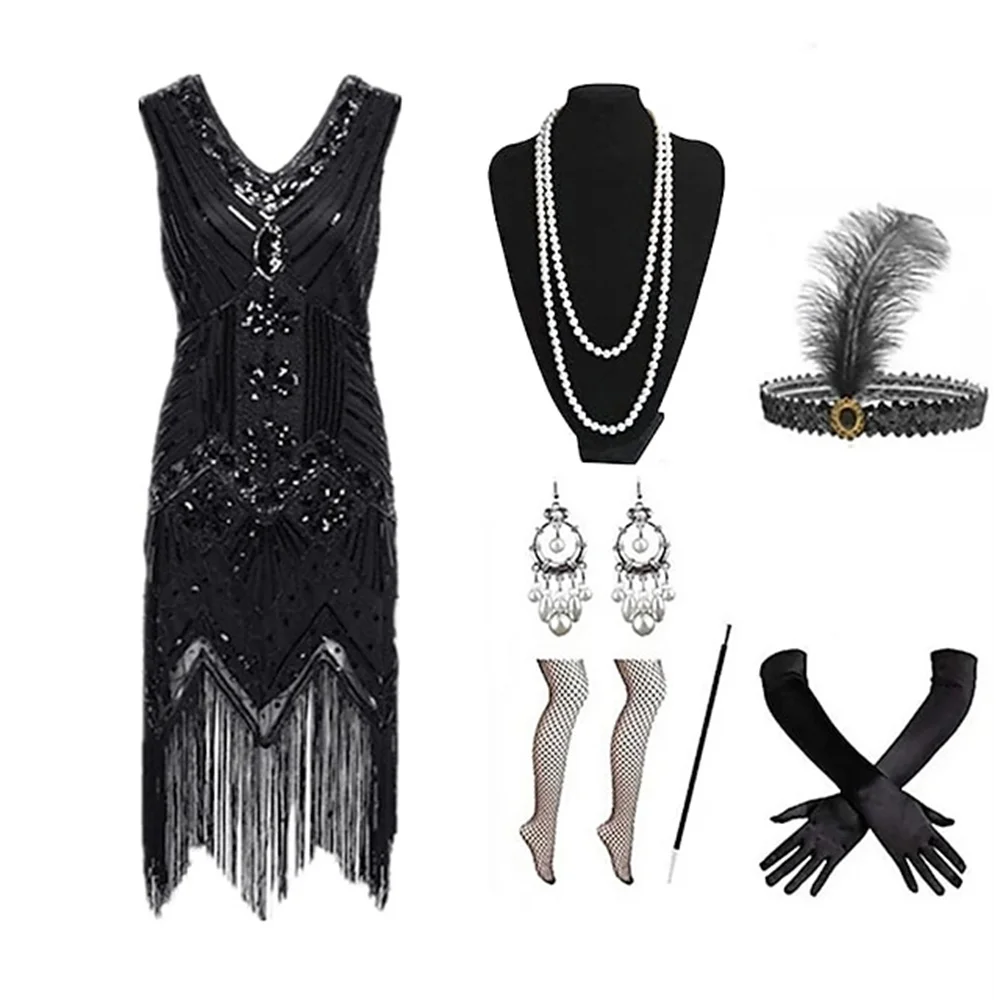 Retro Vintage Roaring 20s 1920s Flapper Dress Costume Outfits The Great Gatsby Women\'s Sequins Tassel Fringe