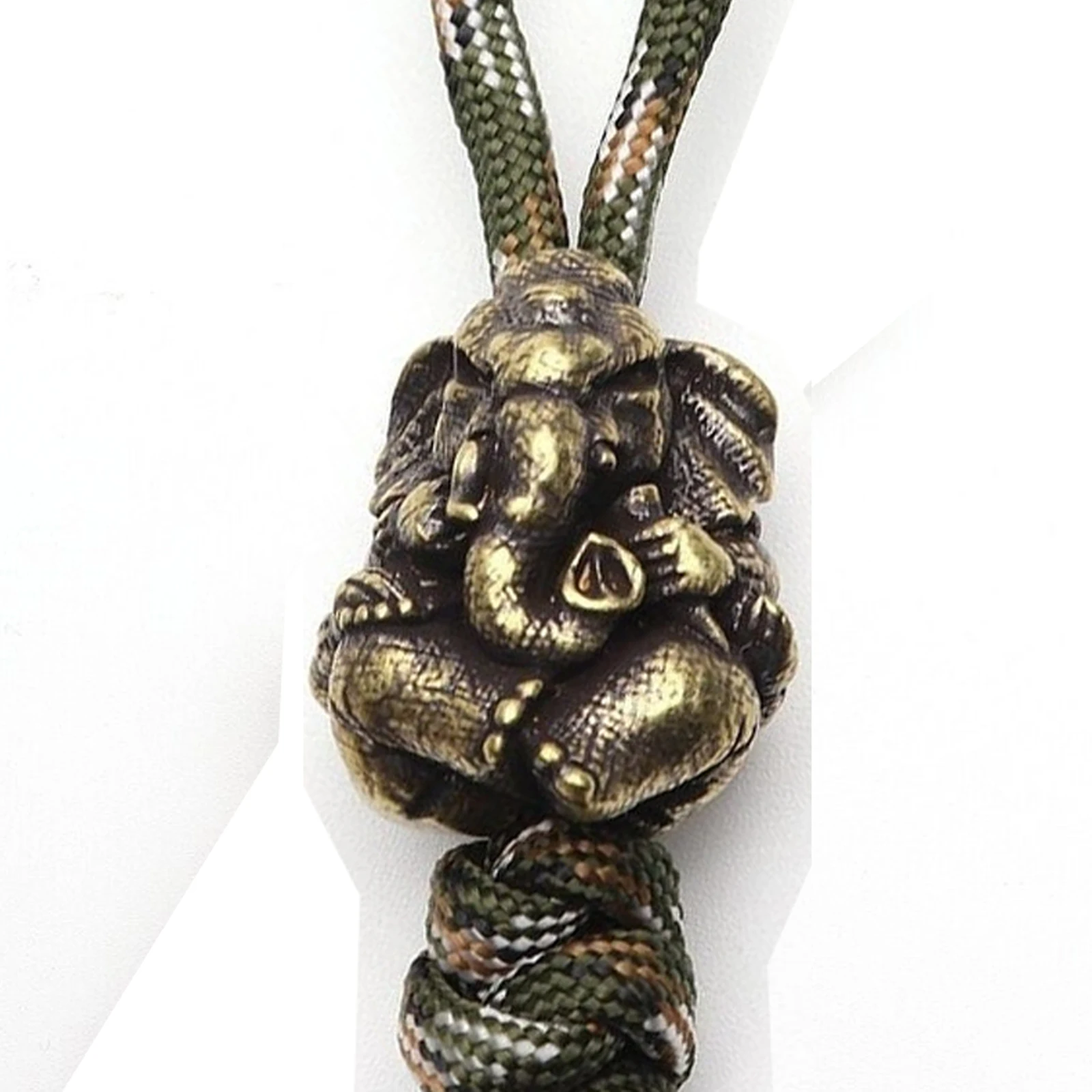 Brass Ganesha Knife Bead Elephant Woven Lanyard DIY Pendant Keychain Accessories EDC Outdoor Tool Paracord Amulet Luck Charm