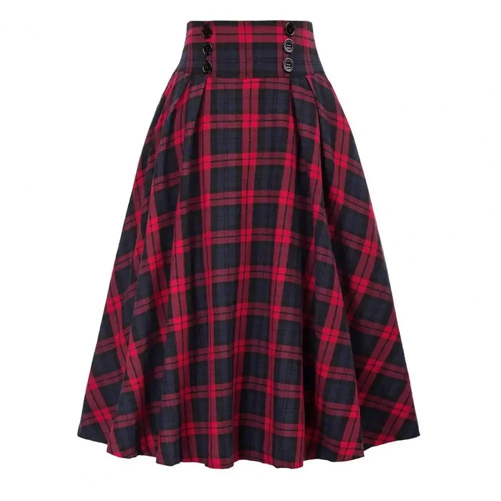 Femmes jupe une ligne jupe élégante taille haute dames robe ample jupe longue Vintage rouge noir femmes Tartan vérifier Plaid Ropa Mujer