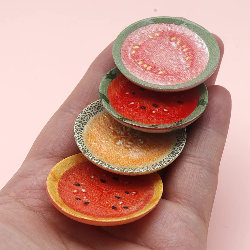 6/60pcs Miniature Decor Dollhouse Watermelon Cantaloupe Dinner Plates DIY Resin Ornaments Decorations Hairpin Handmade Materials