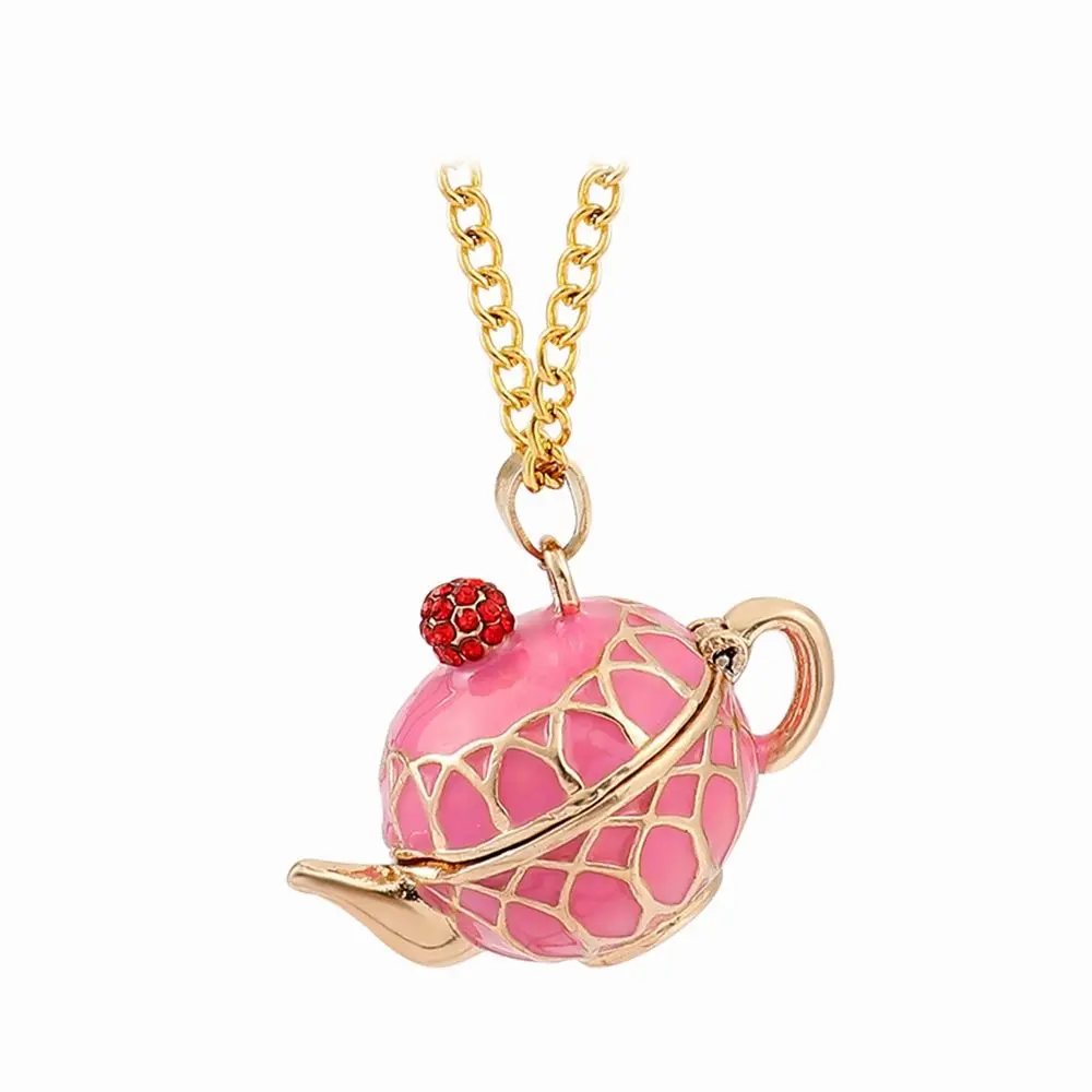 Pink Enamel Teacup Teapot Necklace Locket Magnetic Punk Streetwear Gothic Jewelry Y2k Accessories Necklace Vintage Kpop