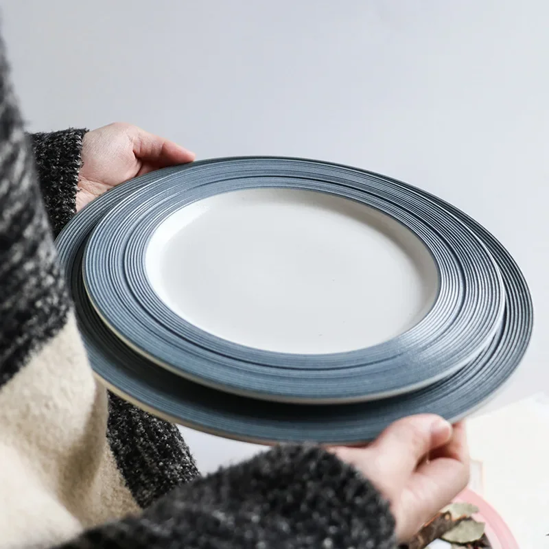 European Creative Macaron Plate Brushed Flat Plate Vegetable  Steak Plate, Pasta  Cake   Breakfast