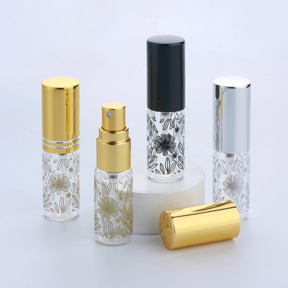 Flower Printing Perfume Spray Garrafa, Garrafa de vidro recarregável, frascos de amostra, 30 pcs, 50 pcs, 100 pcs, 5ml