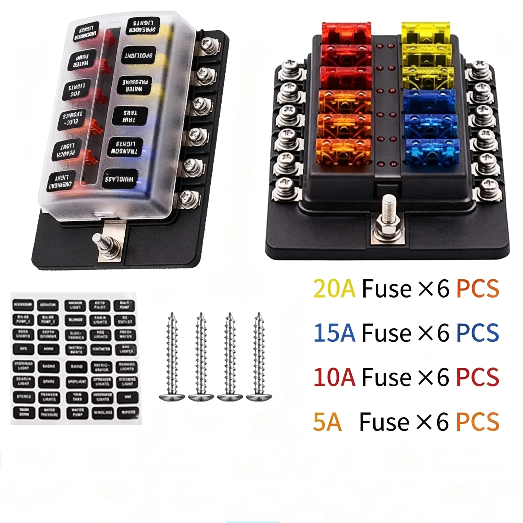 6 8 10 12 Ways Car Blade Holder Fuse Box Modified Terminal Block Fuse with LED Warning Light for Car Boat Marine Trike 12V 24V