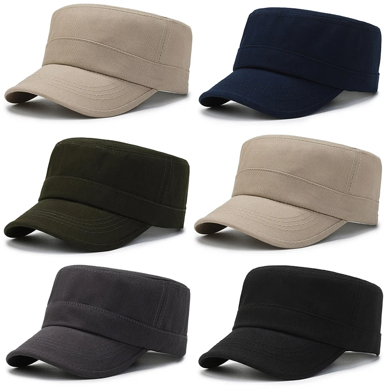 Fashion Washed Cotton Men Military Cap Summer Sunscreen Cadet Hat adjustable Flat Top Caps Women Men  Fisher Army Hats Bone Cap