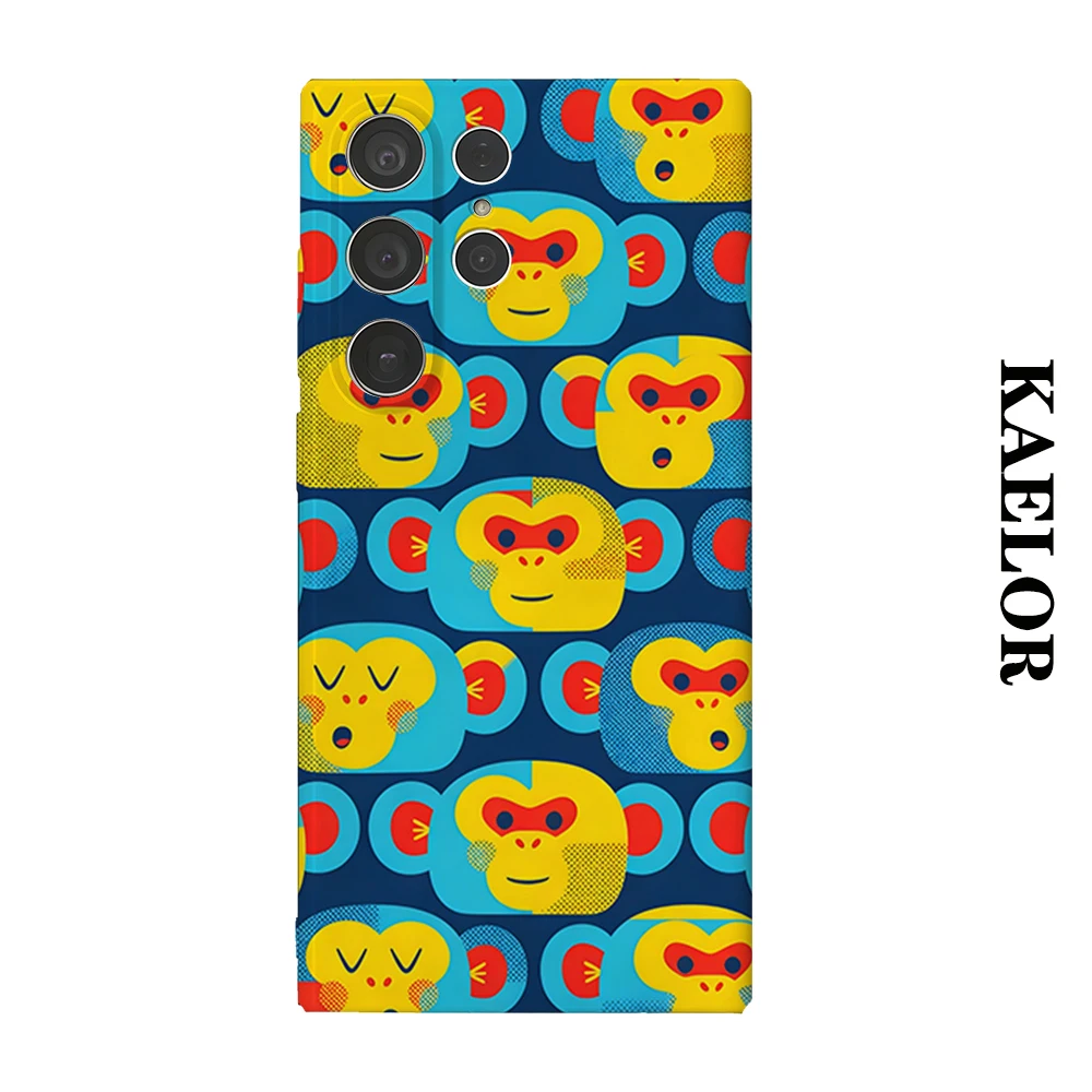 Cute Cartoon Monkey Durable Shiny Double-layer Case for Samsung S26 Ultra S25 S24 S23 Plus Anti-drop Scratch Resistant Cover