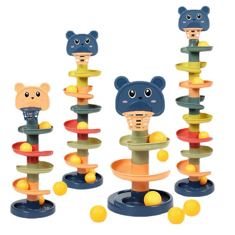 Rolling Ball Pile Tower Early Educational Toy Rotating Rolling Ball Pile Tower Baby Toys Montessori Spin Track Stacking Toy Gift