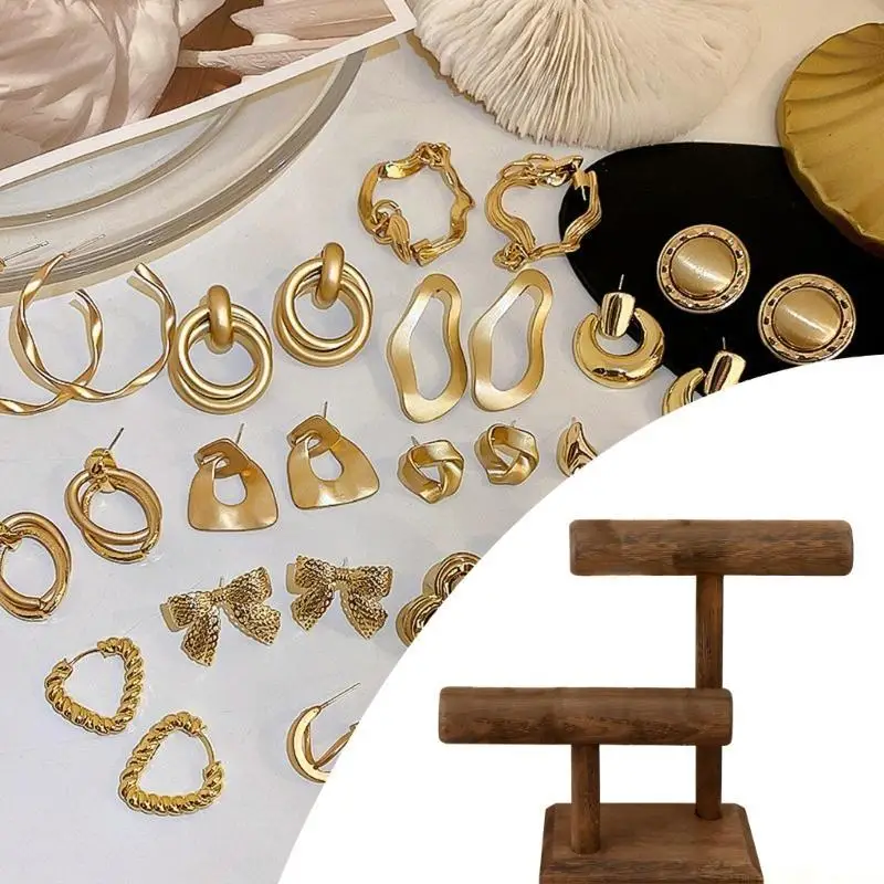 QX2E สร้อยข้อมือไม้ผู้ถือขาตั้งจอแสดงผลสไตล์วินเทจไม้เครื่องประดับคู่ระดับสำหรับสร้อยข้อมือและอื่นๆ