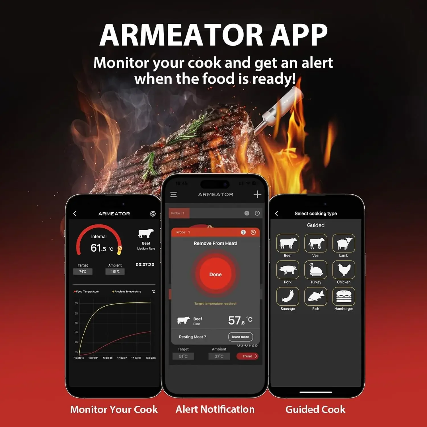 Wireless Meat Thermometer Digital Bluetooth Probe Support Mobile APP with LCD Screen & Magnetic for BBQ Beef Lamb Chicken
