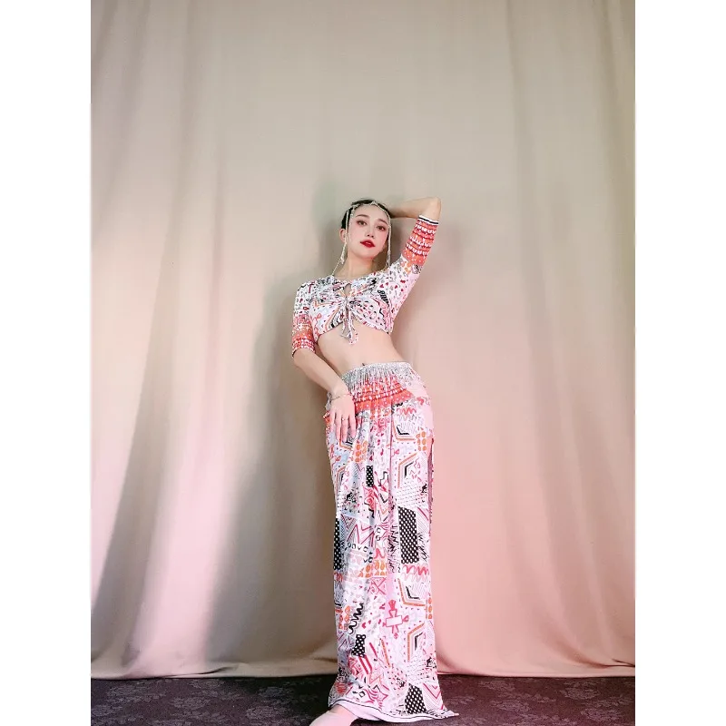 Costumi di danza del ventre personalizzati Abiti da ballo orientale Abiti da pratica Gonna lunga modale per principianti Set di colori Abbigliamento da lezione