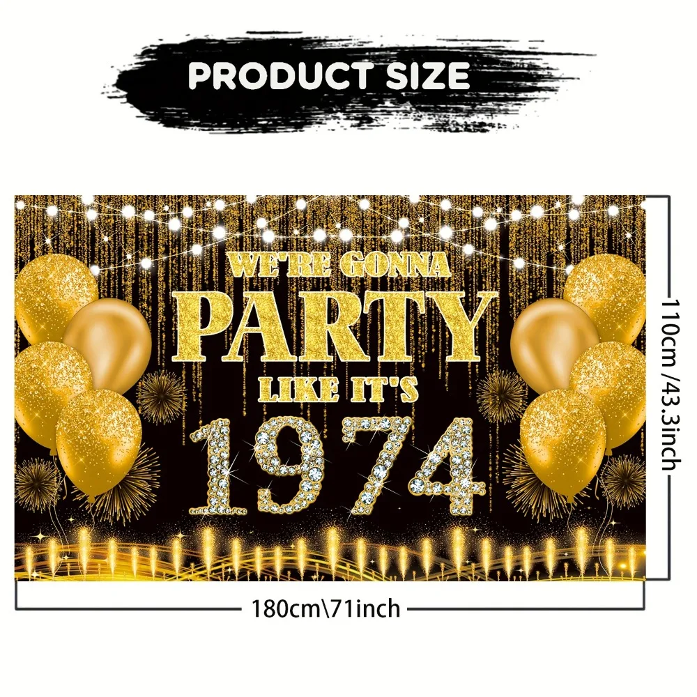 Vintage 1974 Black and Gold Banner - 50th Birthday Party Decorations, Garden Event Backdrop, Classic 1974 Party Supplies