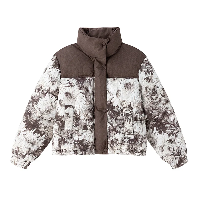 Women's Short 2026 Winter New Thickened Warm Bread Clothes  Stand-up Neck Cotton-padded Jacket Leopard Print Down Cotton Clothes