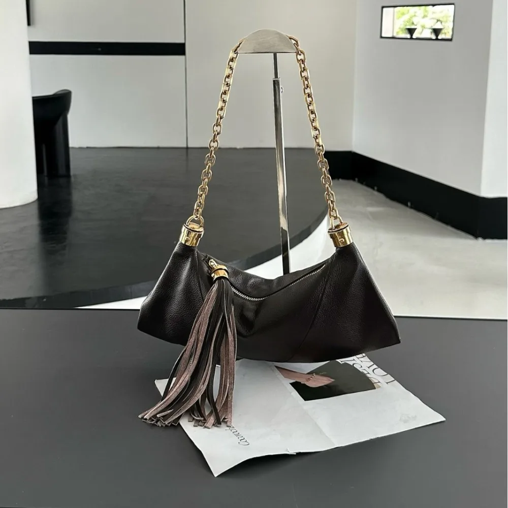 

Легкая роскошная высококачественная кожаная сумка-клатч с бахромой и цепочкой, минималистичная, элегантная, модная сумка через плечо для повседневного использования
