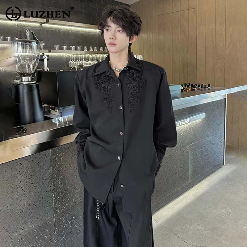 

LUZHEN рукава с вышивкой, роскошные рубашки с цветочным принтом, элегантные длинные рубашки с узором, новинка 2025, высокое качество, оригинальная красивая повседневная одежда JY5558