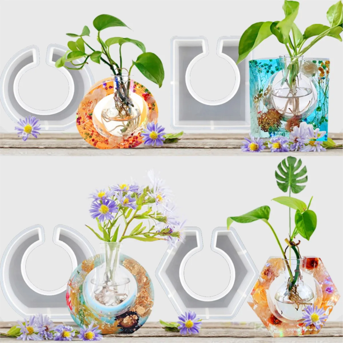 Molde Silicona Hydroponic Vase Frame Crystal Drop Glue Mold Round Square Swing Table Flower Decor Water Plant Silicone Mould