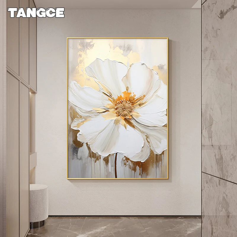 Abstract 3D White Flowers Canvas Painting Modern Nordic Plant Posters and Prints for Living Room Home Decor Wall Art Pictures