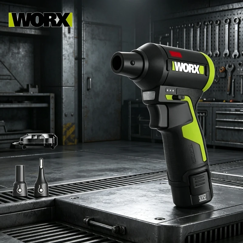 WORX WU094 Soprador de Ar 12V com Velocidade Contínua, Seguro ESD, Soprador Ciclônico Sem Escovas, Ventilador Turbo a Jato, Ferramentas de Limpeza Sem Fio
