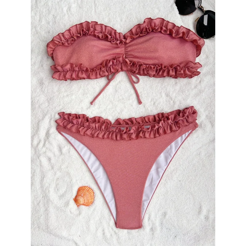 Bikini Double New Bikini Solid Color Swimsuit Sexy Swimwear Women Backless Swimsuit Lacebikini6609