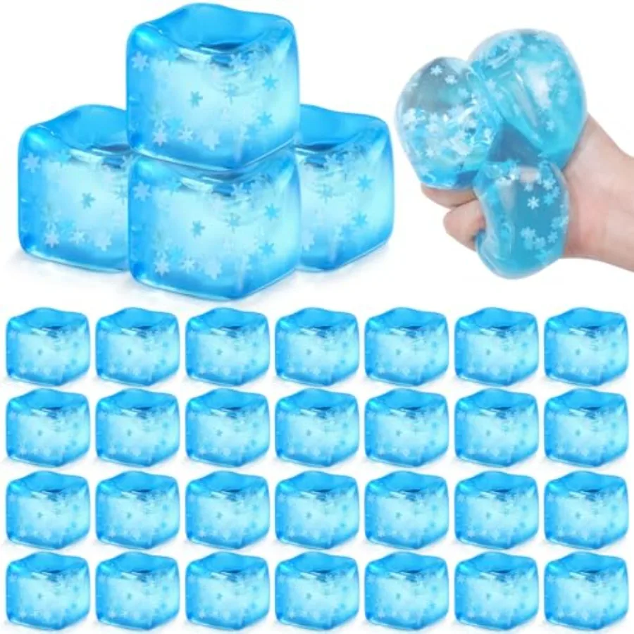 

Stress relief ice cube for anxiety relief, blue TPR material, slow-rising squeeze sensory snowball with snowflake design, 30 pc
