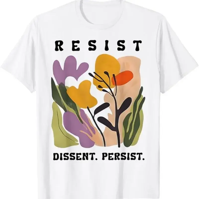 T-shirt vintage pour femme avec motif floral Resist Dissent Persist