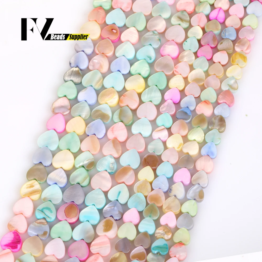 Size 8/10mm Natural Shell Stone Beads Colorful Love Heart Loose Spacer Beads For Jewelry Making DIY Bracelet Necklace 15''