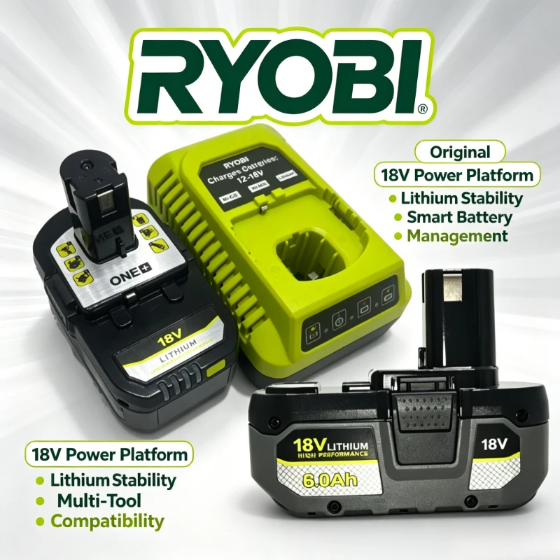 Genuine RYOBI 18V 8.0Ah Lithium Battery Work With P422 Angle Grinder P208 Drill Driver High Capacity Cordless Tool Battery Pack