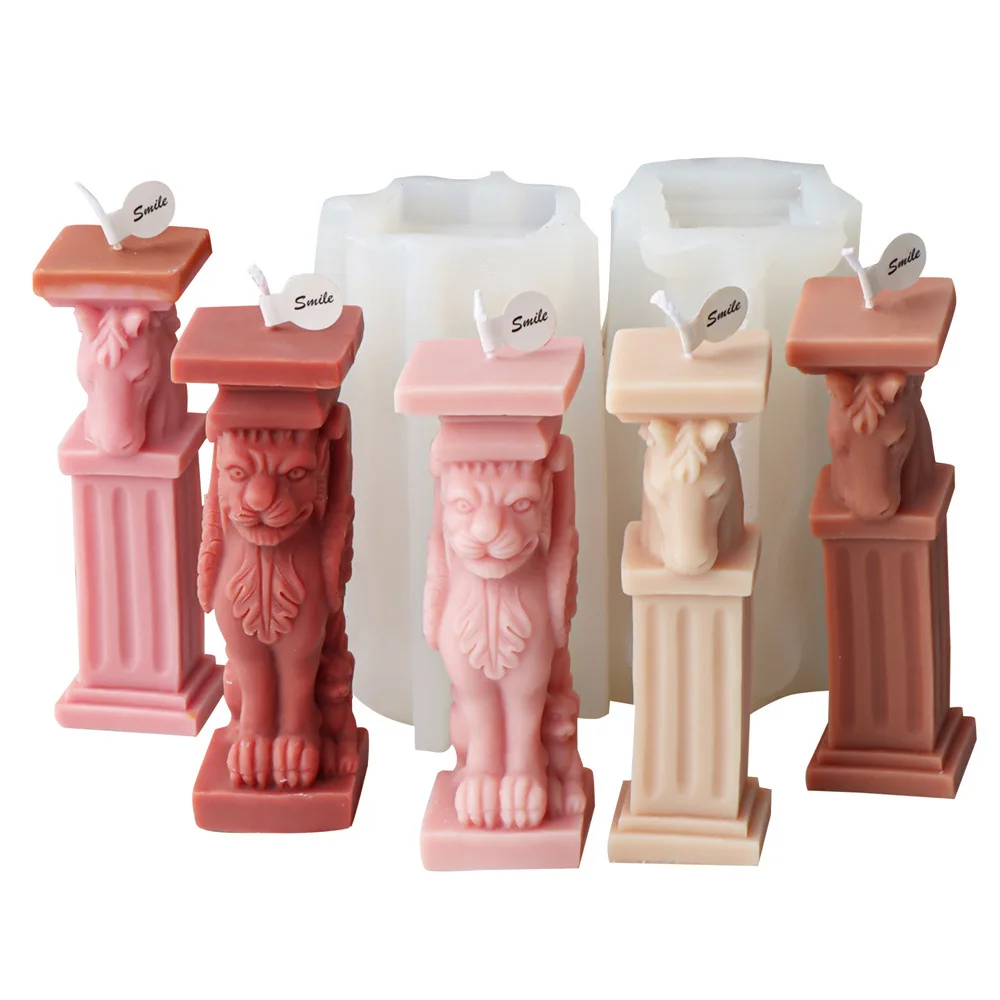 Mirosie Lion Roman Column 3d Silicone Molds Three-dimensional Candle Mold Horse Head Roman Column Animal Plaster Resin Mold