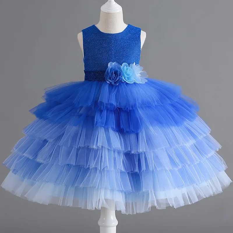 New Arrival Girls Party Birthday Children's Clothing Gradient Fluffy Yarn Children's Dress Princess Girl's Flower Dresses