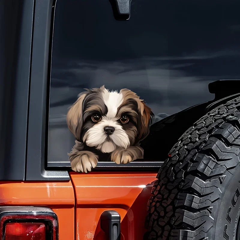 Cute Shih Tzu Basset Hound Chocolate Labrador Peeking Dog Breed Car Stick Waterproof Vinyl Window Tailgate Decals Set