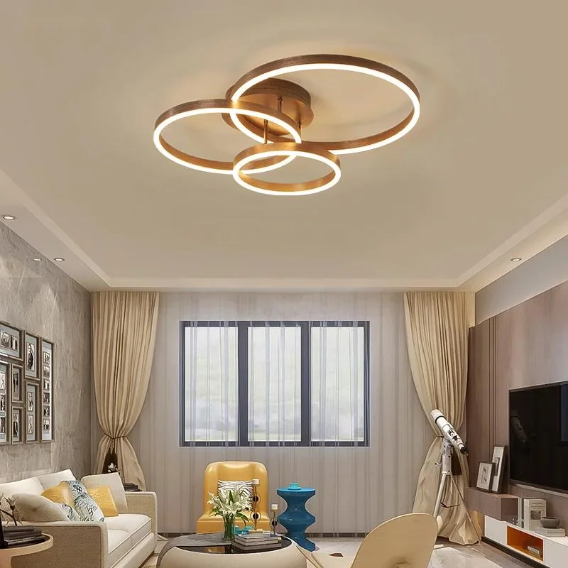 

Creative Led Round Pendant Light Bedroom Living Room Dining Room Lighting Chandelier Golden Brown Glossy Light Indoor Lighting