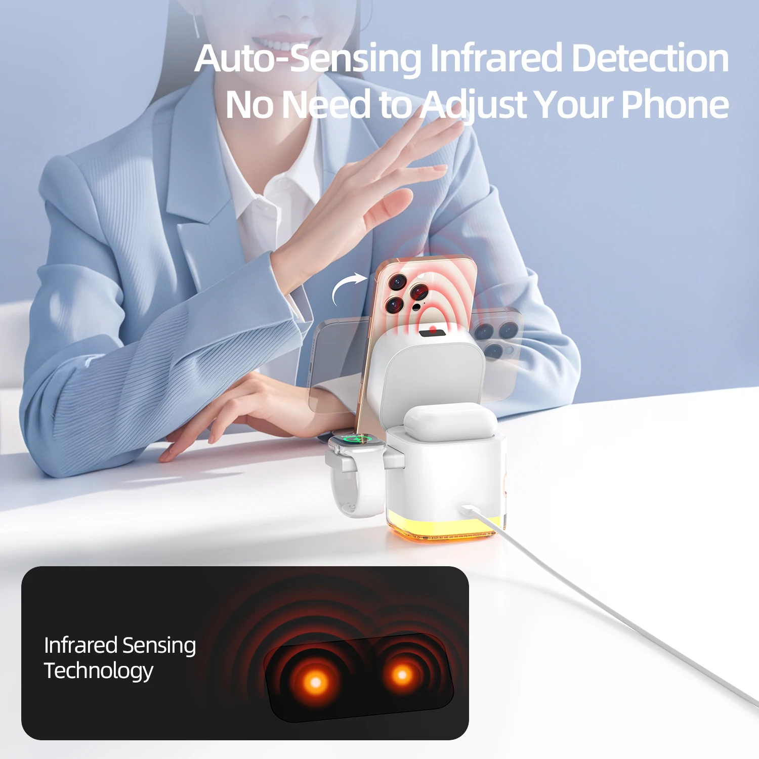 Domars Multifunctional 5-in-1 Wireless Charger with Magnetic Phone Watch Fast Charging Stand With Charging Cable