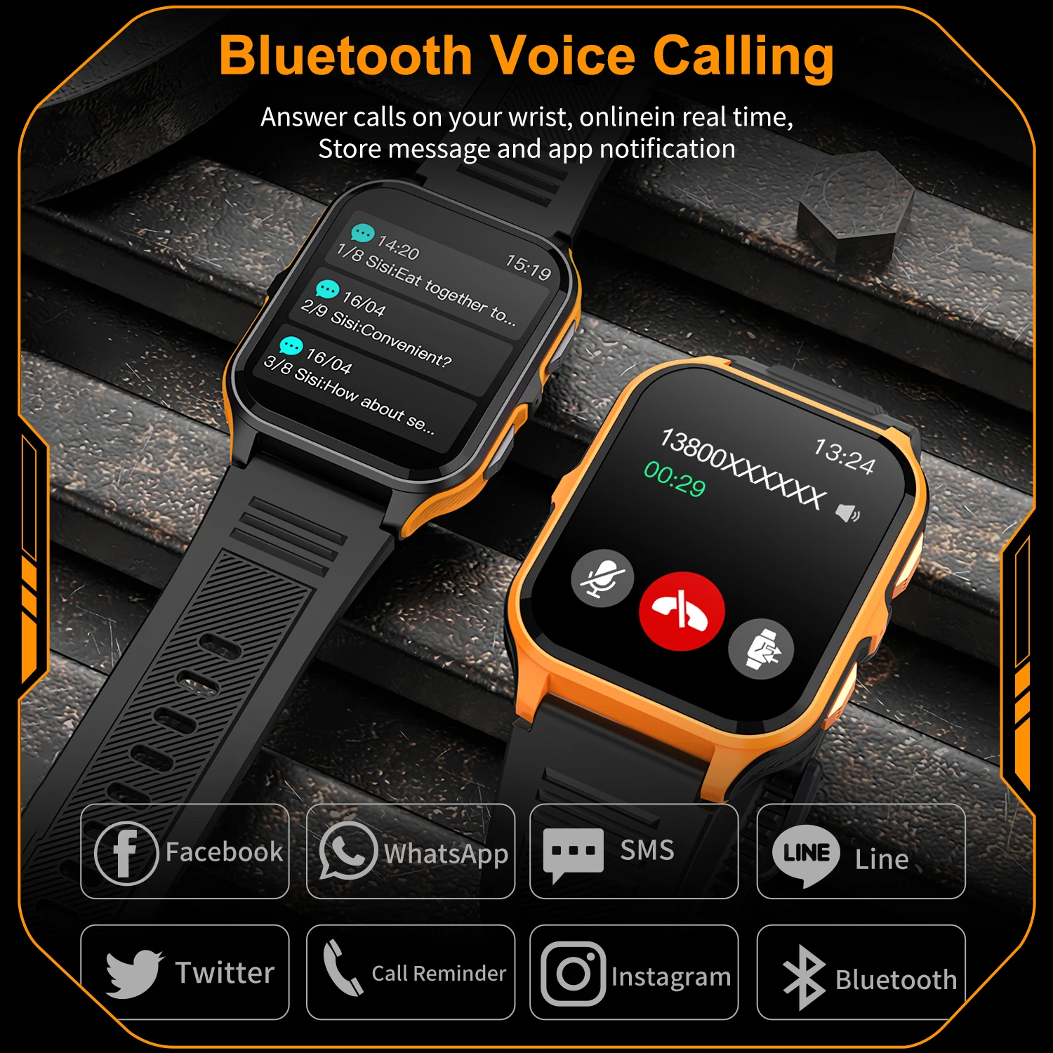 AMZMAX الرياضة في الهواء الطلق ساعة ذكية الرجال بلوتوث دعوة جهاز تعقب للياقة البدنية 3ATM IP68 مقاوم للماء العسكرية Smartwatch لنظام أندرويد IOS #2