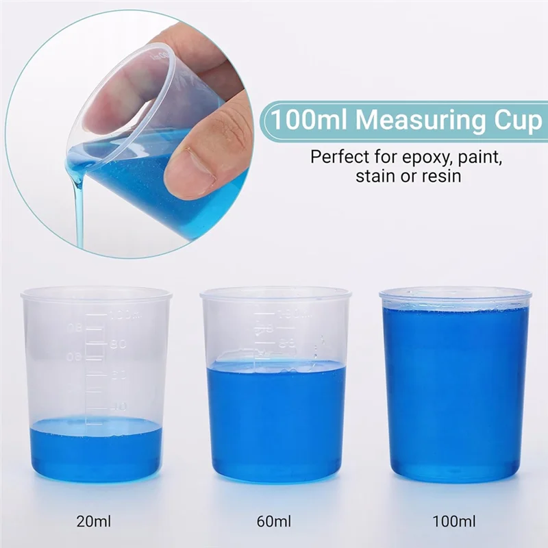 

A53Q-90PCS Epoxy Mixing Cups Kit, 40PCS Graduated Cups Transparent Scale Cups With 50 Pack Wooden Stirring Sticks