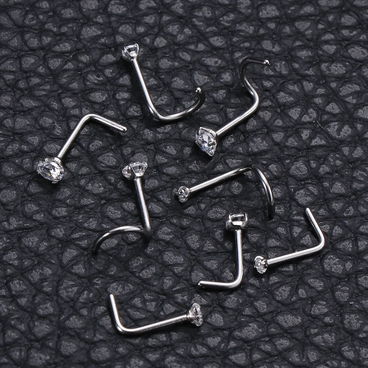 

8 Pcs Stainless Steel Nose Stud Rhinestone Ring Crystal Piercing Jewelry Safe Wear Anti Allergy Fashion Accessories Body