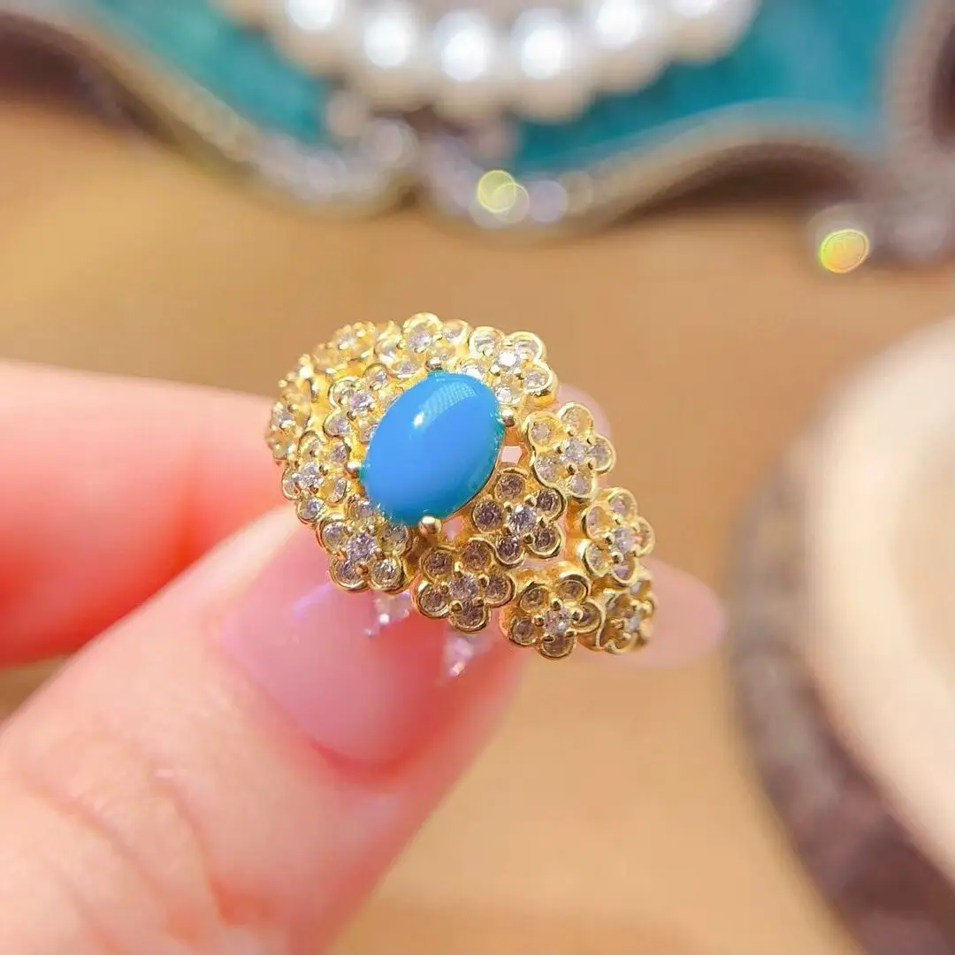KJJEAXCMY Fine Jewelry Natural High quality Turquoise Women's Ring S925 Silver Electroplating Process Inlaid High Clarity Suppor