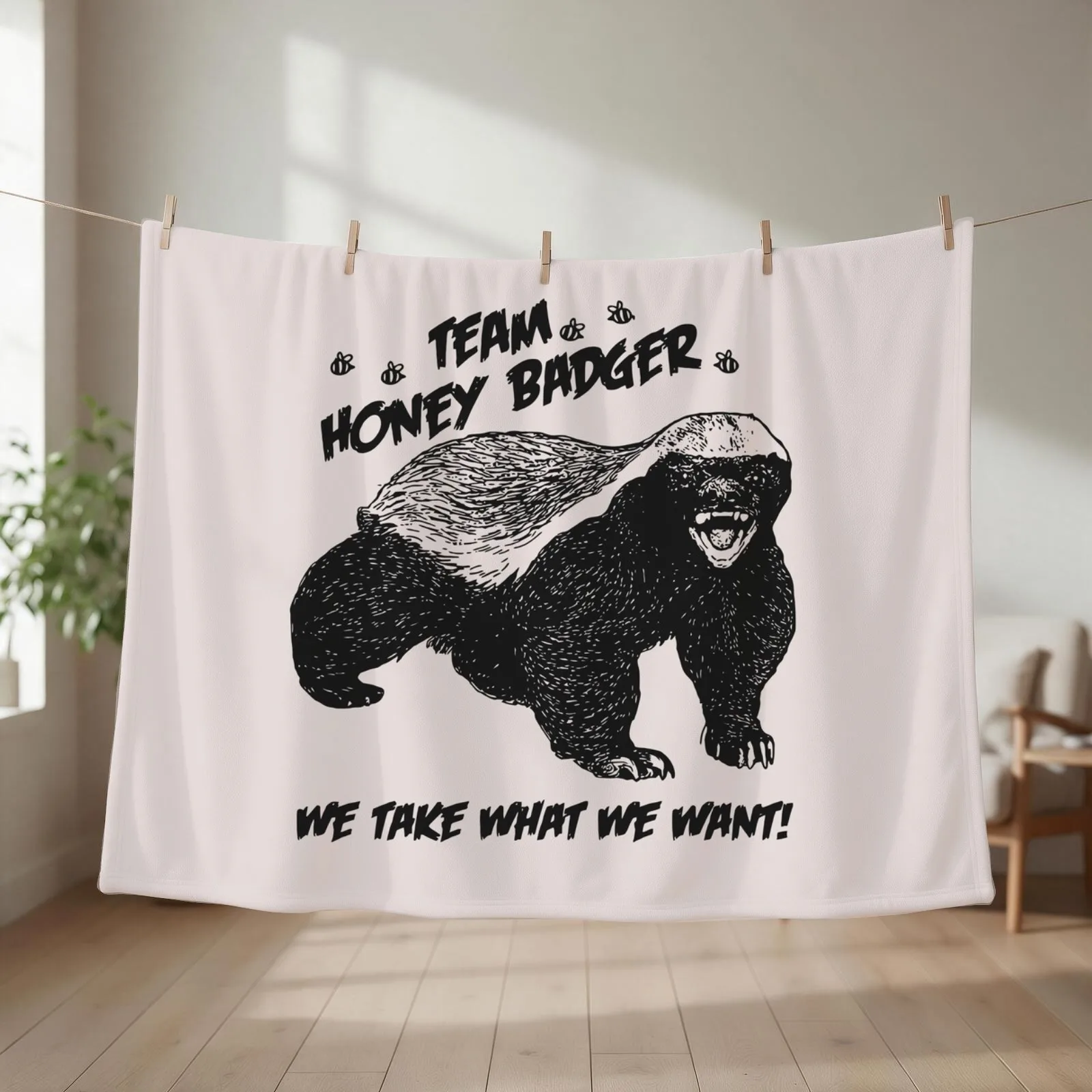 Team Honey Badger Throw Blanket couch cozy soft plush fuzzy picnic outdoor blanket