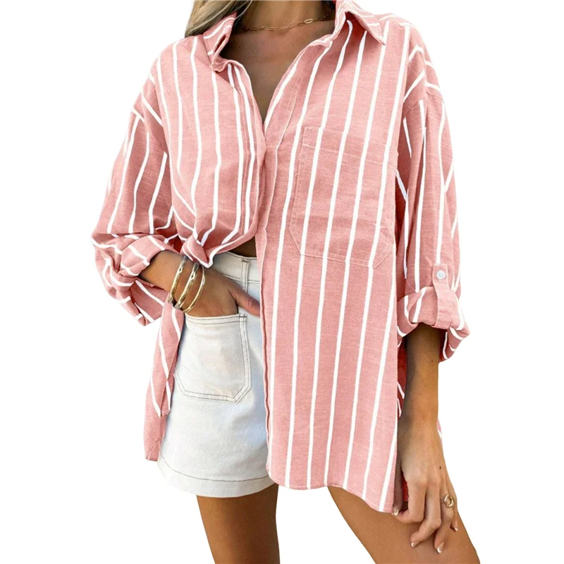 AOAO-Women's Classic-Fit Long Sleeve Shirt Button-Down Long Sleeve Casual Blouse Shirt