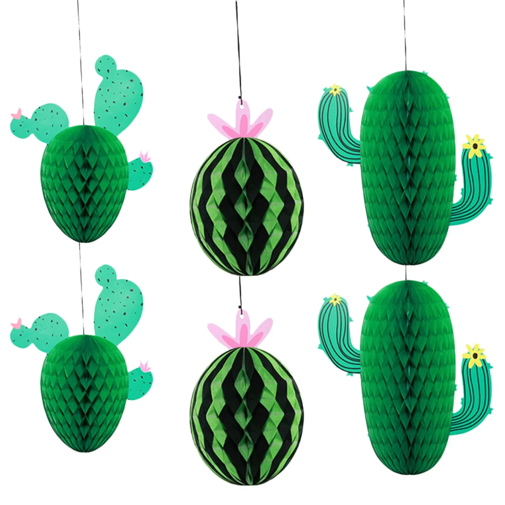 

6 Pcs Cactus Ornament Party Table Paper Decors Summer Decorations Wedding Centerpiece Honeycomb Centerpieces