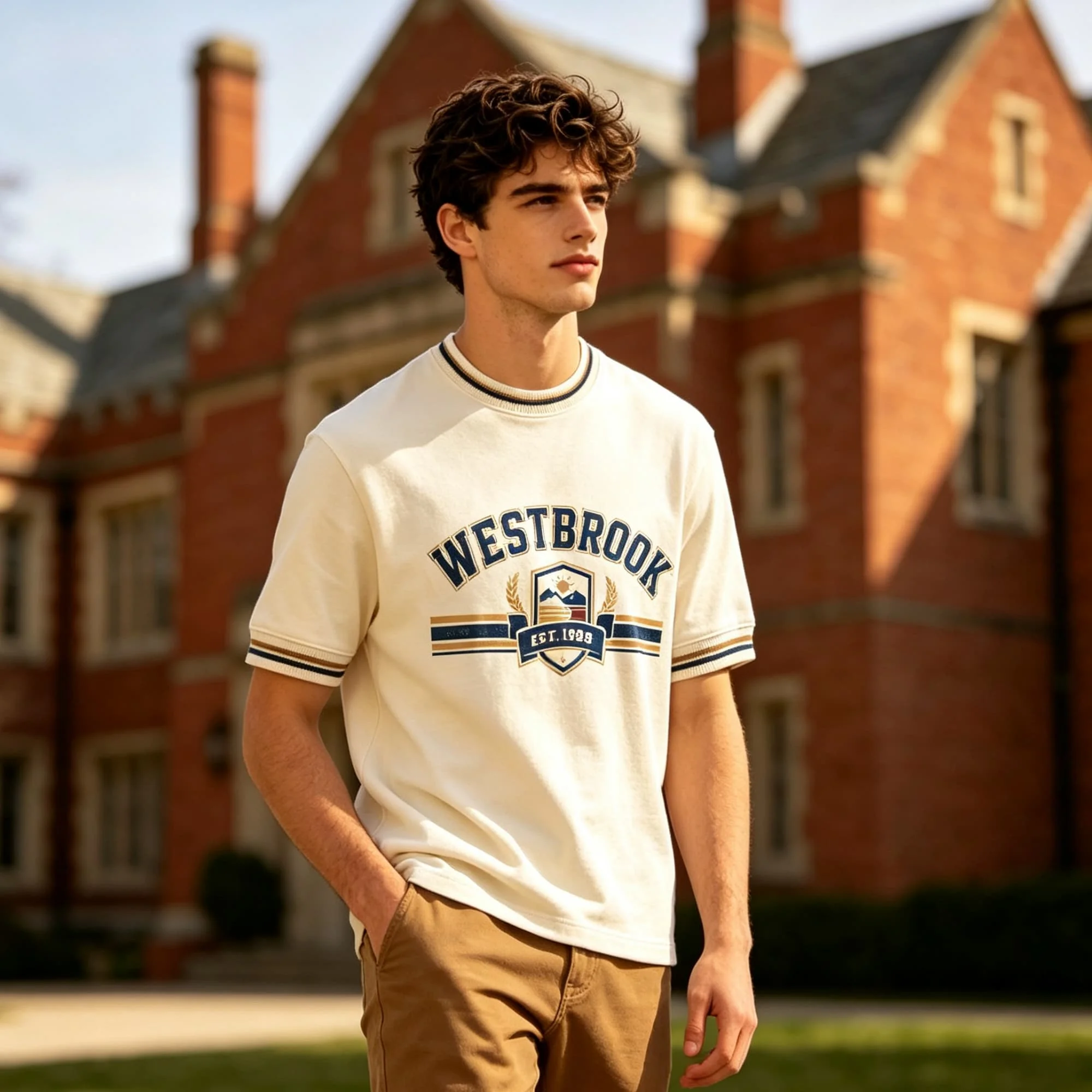 Men Varsity College T-Shirt Retro Letter Print Striped Trim Short Sleeve Tee Polyester Summer Preppy Casual Top