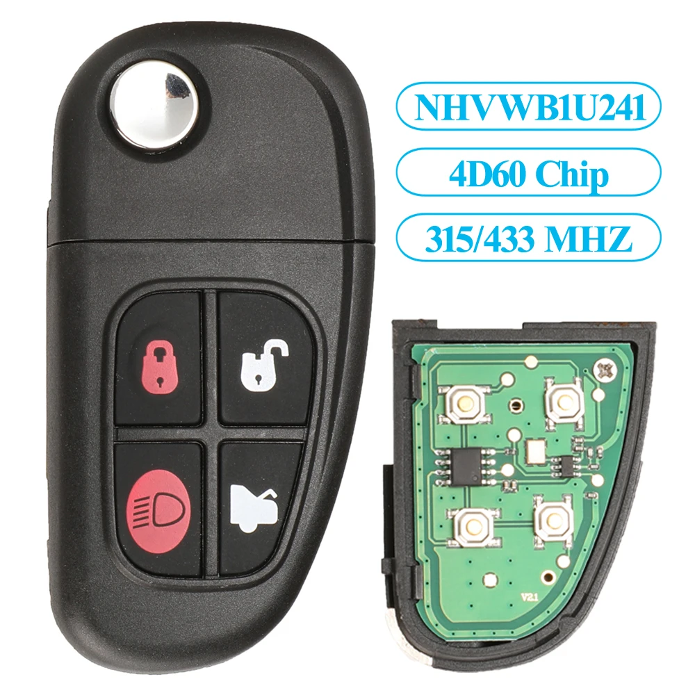 Jingyuqin Remote Control Flip Car Key 315/433MHZ 4D60 Chip For Jaguar X-Type S-Type 1999-2009 XJ XJR 2002-2008 4B CWTWB1U243